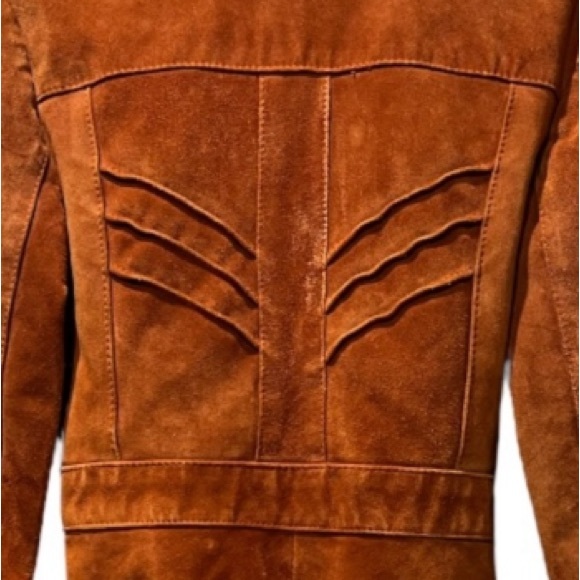 Vintage Suede Leather Jacket Burnt Orange Belted Suede Coat Size Medium 13/14 - Picture 15 of 17